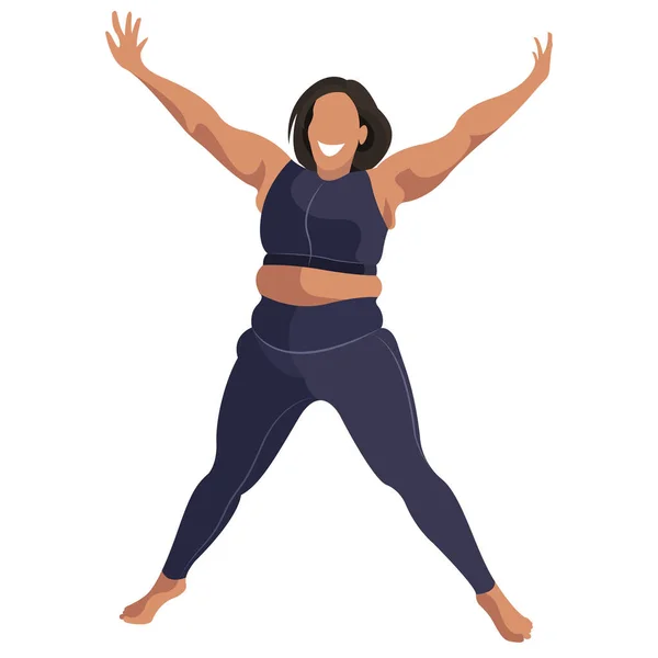矢量插图一个穿着运动服 腿和运动胸罩 火车的身材超大的女孩 在白色背景下保持着良好的身体状态 用于为体育工作室 节目做广告 — 图库矢量图片