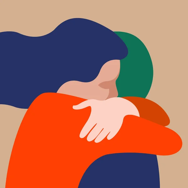 Vector Flat Highly Stylized Illustration Two People Hugging Non Standard — Stock Vector