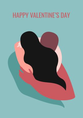 Vektör modası, birbirine aşık iki insanın pastel bir renk paletinde sarılışını gösteriyor. Sevgililer Günü veya Uluslararası Sarılma Günü için kullanışlı bir kart olarak, baskı, poster, web ve grafik tasarımı için.