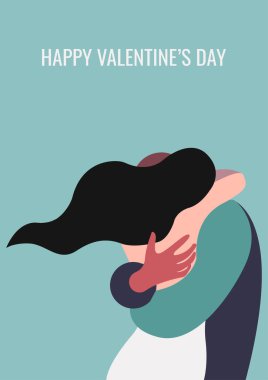 Vektör modası, birbirine aşık iki insanın pastel bir renk paletinde sarılışını gösteriyor. Sevgililer Günü veya Uluslararası Sarılma Günü için kullanışlı bir kart olarak, baskı, poster, web ve grafik tasarımı için.