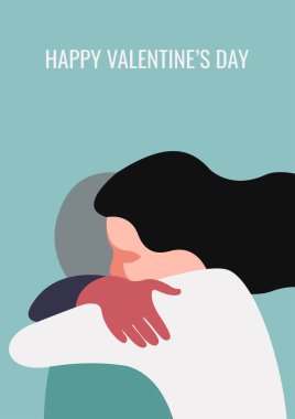 Vektör modası, birbirine aşık iki insanın pastel bir renk paletinde sarılışını gösteriyor. Sevgililer Günü veya Uluslararası Sarılma Günü için kullanışlı bir kart olarak, baskı, poster, web ve grafik tasarımı için.