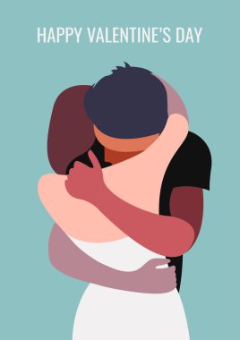 Vektör modası, birbirine aşık iki insanın pastel bir renk paletinde sarılışını gösteriyor. Sevgililer Günü veya Uluslararası Sarılma Günü için kullanışlı bir kart olarak, baskı, poster, web ve grafik tasarımı için.