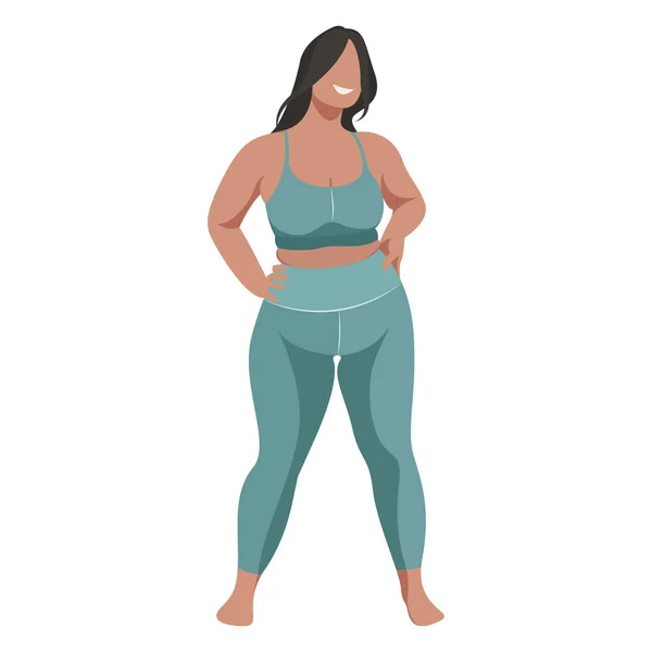 Ilustración Vectorial Una Chica Tamaño Más Uniforme Deportivo Leggings Sujetador — Vector de stock