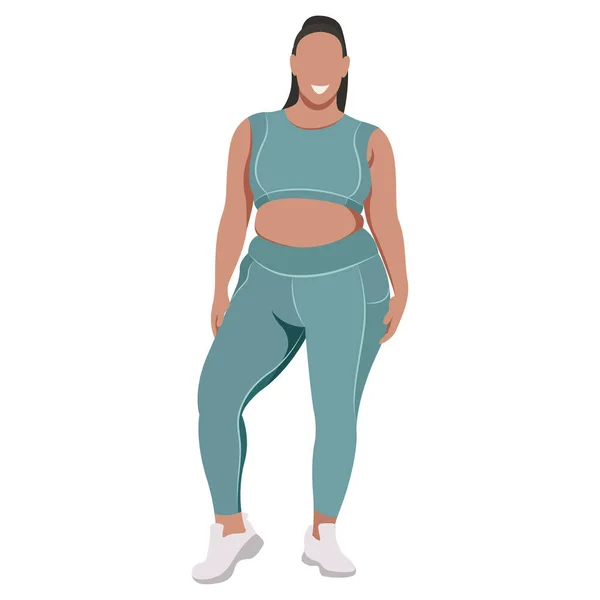 矢量插图一个穿着运动服 腿和运动胸罩 火车的身材超大的女孩 在白色背景下保持着良好的身体状态 用于为体育工作室 节目做广告 — 图库矢量图片