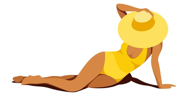 Vector Illustration Theme Summer Holidays Beautiful Tanned Girl Yellow Swimsuit — Stock vektor