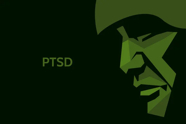 士兵的矢量伪装轮廓 一个戴着头盔的军人的肖像 退伍军人有抑郁症 精神健康和情绪问题 创伤后应激障碍 — 图库矢量图片