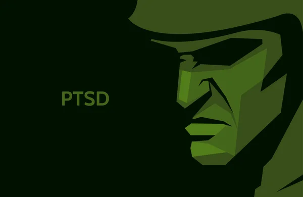 士兵的矢量伪装轮廓 一个戴着头盔的军人的肖像 退伍军人有抑郁症 精神健康和情绪问题 创伤后应激障碍 — 图库矢量图片
