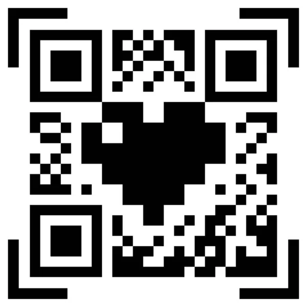 Beyaz arkaplanda izole edilmiş qr kodu olarak biçimlendirilmiş siyah piksel şablon kalp vektörü. Sevgililer Günü kartı olarak kullanışlı, aşk beyanı, web ve grafik tasarımı için, yazdırma