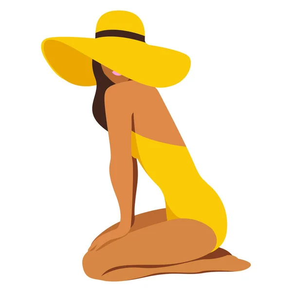 Ilustración Vectorial Sobre Tema Las Vacaciones Verano Una Chica Bronceada — Vector de stock