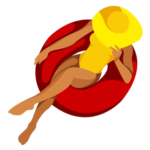 Vektor Illustration Zum Thema Sommerferien Frau Gelbem Badeanzug Und Großem — Stockvektor