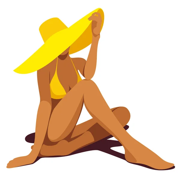 Illustration Vectorielle Sur Thème Des Vacances Été Une Fille Bronzée — Image vectorielle