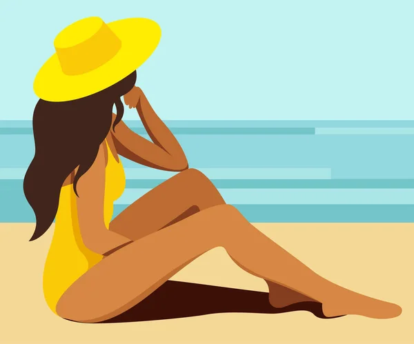 Image Vectorielle Sur Thème Des Vacances Été Une Fille Bronzée — Image vectorielle