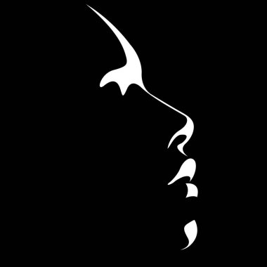 Bir gölgenin oluşturduğu güzel bir kadın yüzünün siyah beyaz vektör çizimi. Kadınlar için reklam ürünleri, güzellik salonları, dekoratif ve bakım kozmetik ürünleri, logo, poster, tasarım