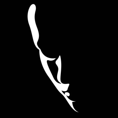 Bir gölgenin oluşturduğu güzel bir kadın yüzünün siyah beyaz vektör çizimi. Kadınlar için reklam ürünleri, güzellik salonları, dekoratif ve bakım kozmetik ürünleri, logo, poster, tasarım