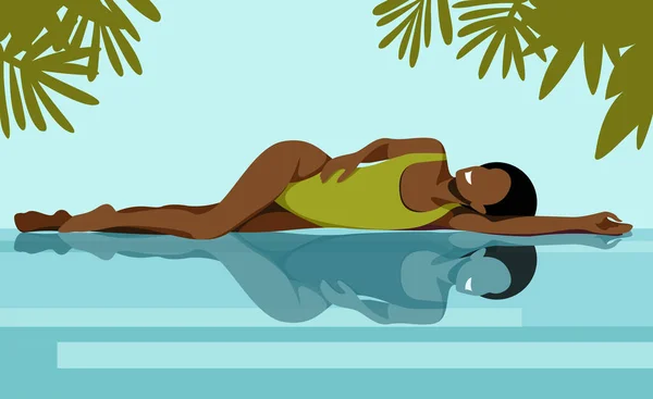 Vector Trendy Illustration Theme Summer Holidays Dark Skinned Slender Girl — Vetor de Stock