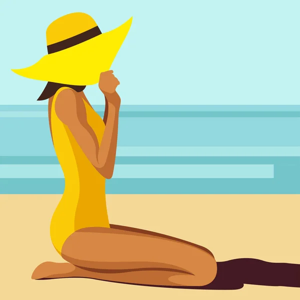 Imagem Vetorial Sobre Tema Das Férias Verão Uma Menina Bronzeada — Vetor de Stock