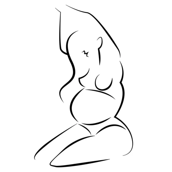 Vecteur Linéaire Élégant Dessin Une Silhouette Une Femme Enceinte Lingerie — Image vectorielle