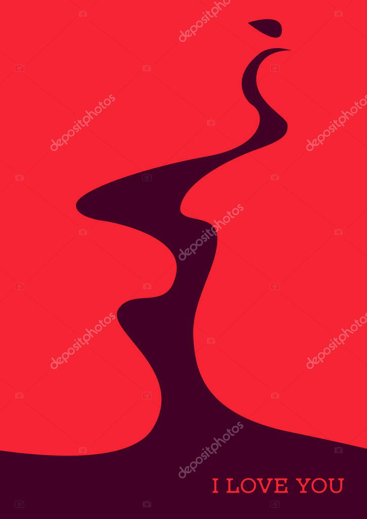 Vector minimalist elegant poster. silhouette of two passionately kissing people in love in pink colors. elements isolated. useful for valentine's day card, kiss day card, print, poster, logo, label.