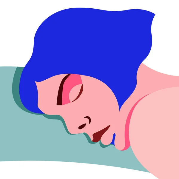 Vector Illustration Girl Sleeping Bed Her Head Pillow White Background — Stock Vector