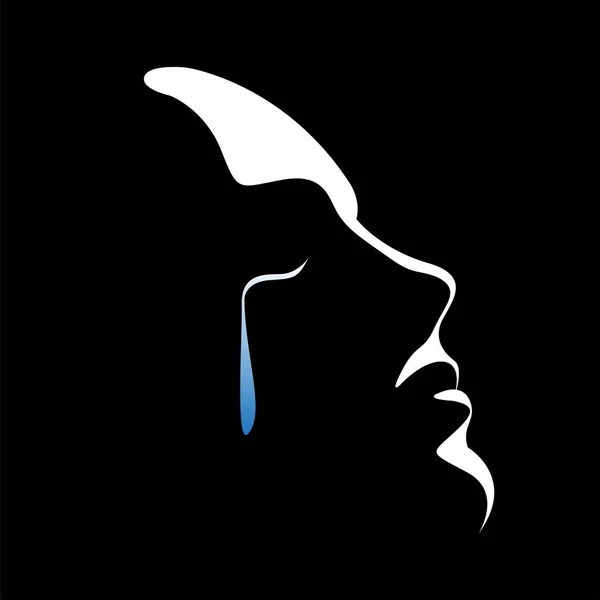 Vector Illustration Female Light Shadow Face Tears Flowing Her Cheeks — Vettoriale Stock