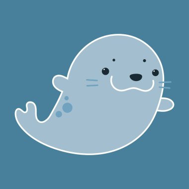 vector cartoon illustration of funny cute fur seal isolated on blue background. useful for web and graphic design, print, patterns, wallpapers, baby products, aquariums, swimming pools, bathrooms