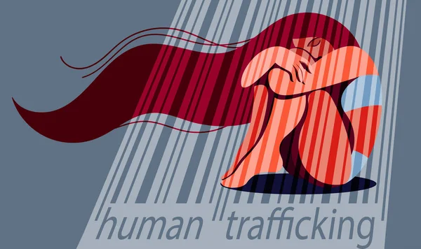 Vector Image Theme Kidnapping Human Trafficking Violence Women Girl Sitting — Stockvektor