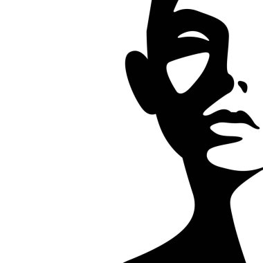 vector black and white light and shadow isolated illustration of a beautiful female face. useful for products for women, beauty salons, decorative and skin care cosmetics, logo, print, poster, design