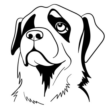 freehand vector linear drawing of a head of a Rottweiler dog breed isolated on a white background. can be used in advertising for pet products, for dogs, pet stores, pet food, dog kennels, shelters.