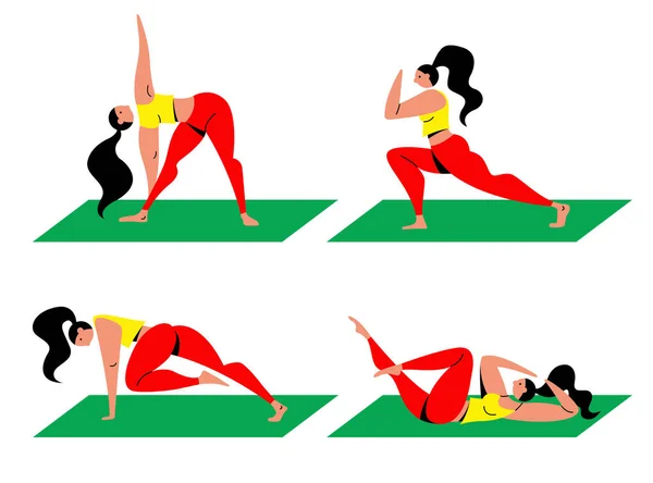 Vector Trend Set Girl Red Leggings Yellow Bra Goes Sports — Vector de stoc