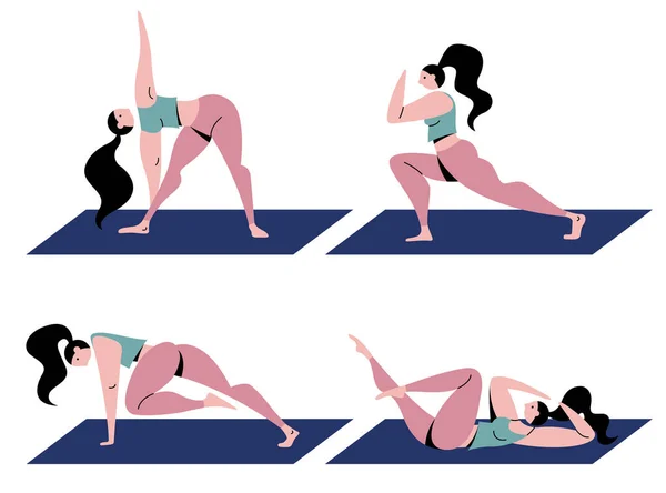 Vector Set Girl Pink Leggings Blue Bra Goes Sports Fitness — Image vectorielle