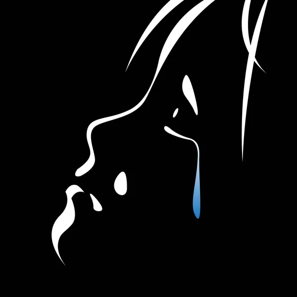Siyah Beyaz Görüntü Işığı Yanağında Gözyaşı Akan Bir Çocuğun Gölge — Stok Vektör
