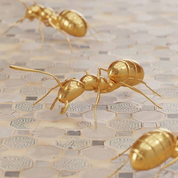 gold ant sculpture render view