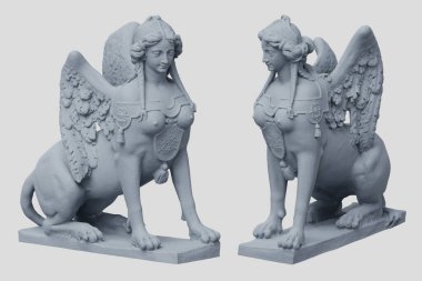 Mısır 'daki sfenks mitolojik heykelleri 3D