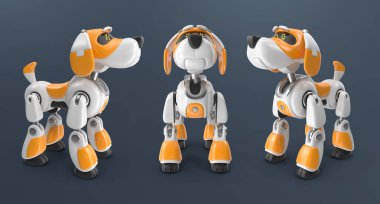 robotic dog poses 3d rendering clipart