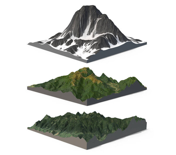 Mountains view set 3d rendering