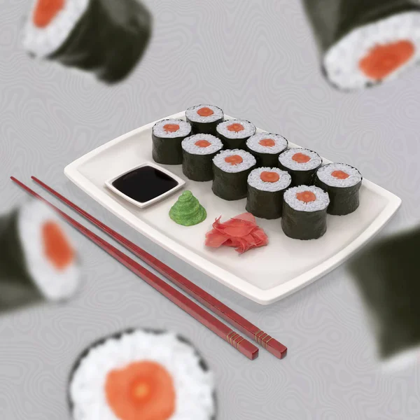 寿司巻きプレート3Dレンダリング — ストック写真