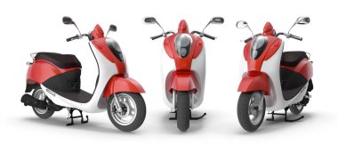 kırmızı scooter üç poz 3D görüntüleme