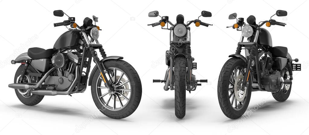 Black Heavy Motorcycle 3d rendering