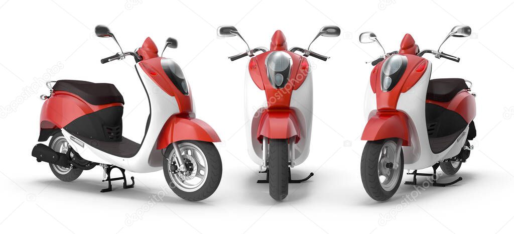 red scooter three pose 3d rendering