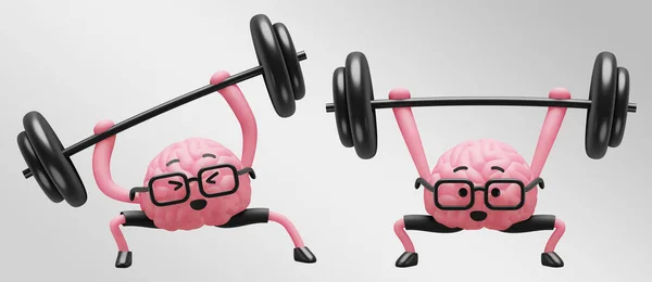 Successful Strong Cartoon Brain Character Poses Set Rendering — Stock Photo, Image