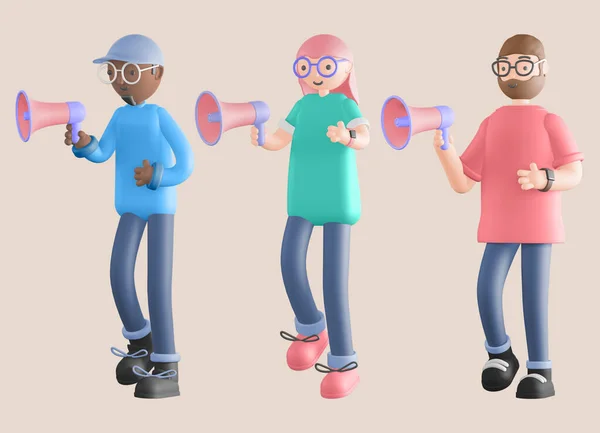 Sosyal ve Mutlu Erkek ve Kadın Karakter Pozisyonları 3D görüntüleme