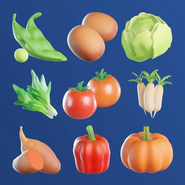 Zdravá Zeleninová Sada Vykreslování — Stock fotografie