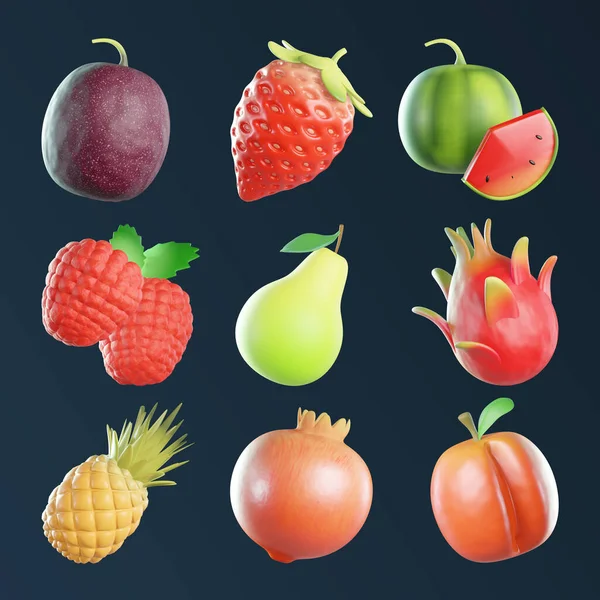 Friska Frukt Set Rendering — Stockfoto