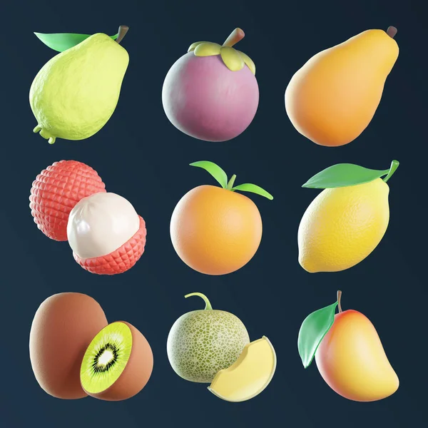 Friska Frukt Set Rendering — Stockfoto