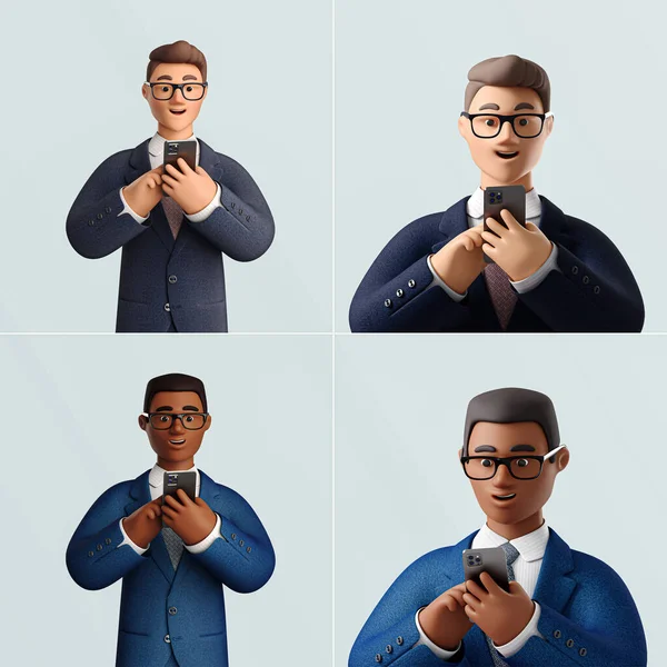 Personagem Masculino Com Renderização Telefone — Fotografia de Stock