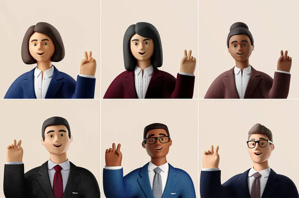 Kadın ve erkek karakter barış 3D canlandırma