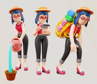 Mutlu ve Sosyal İş Kadını Kadın Karakteri 3D Hazırlama