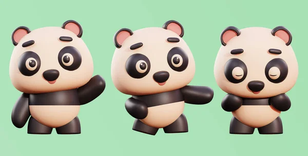 Baby Panda Poses Rendering — Stock Photo, Image