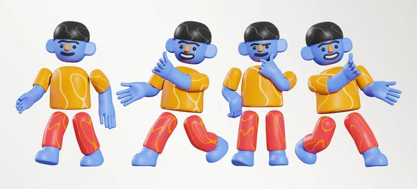 Azul Personagem Masculino Poses Renderização — Fotografia de Stock