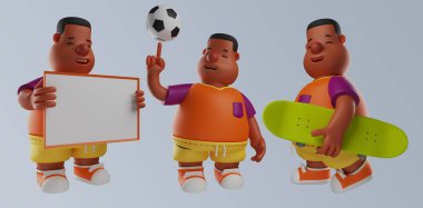 Şişman çocuk çizgi film erkek karakteri izole edilmiş arka plan 3D görüntüleme